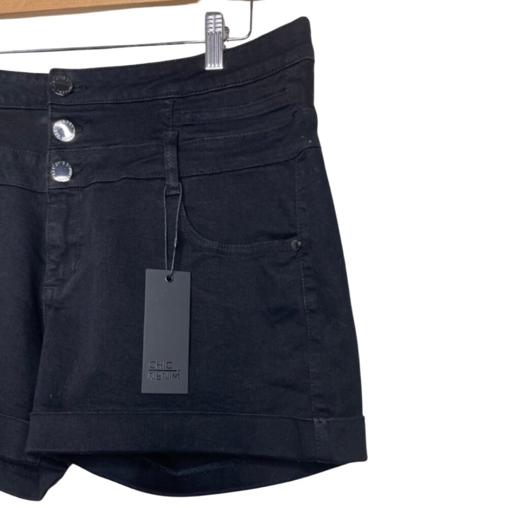 CITY CHIC | NWT Black The Edit High Rise Button Fly Cuffed Shorts | Size 12 - Picture 3 of 13
